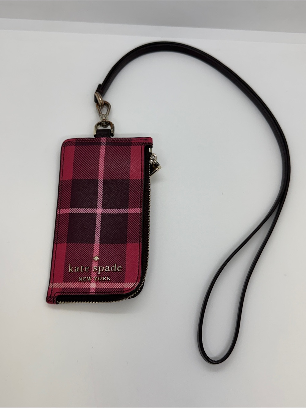 Kate Spade Staci Classic Plaid Lanyard ID Wallet